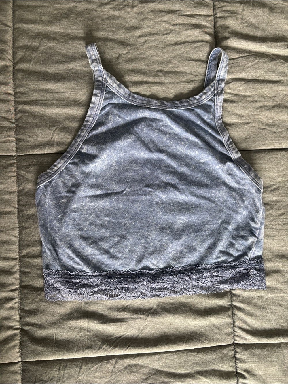 Everyday Lace-Hem Cropped Bralette in Washed Blue